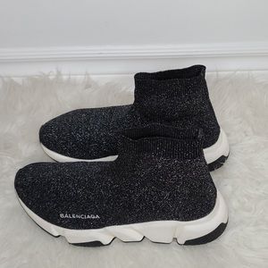 Balenciaga Black and White Speed Trainer Sock Sneakers